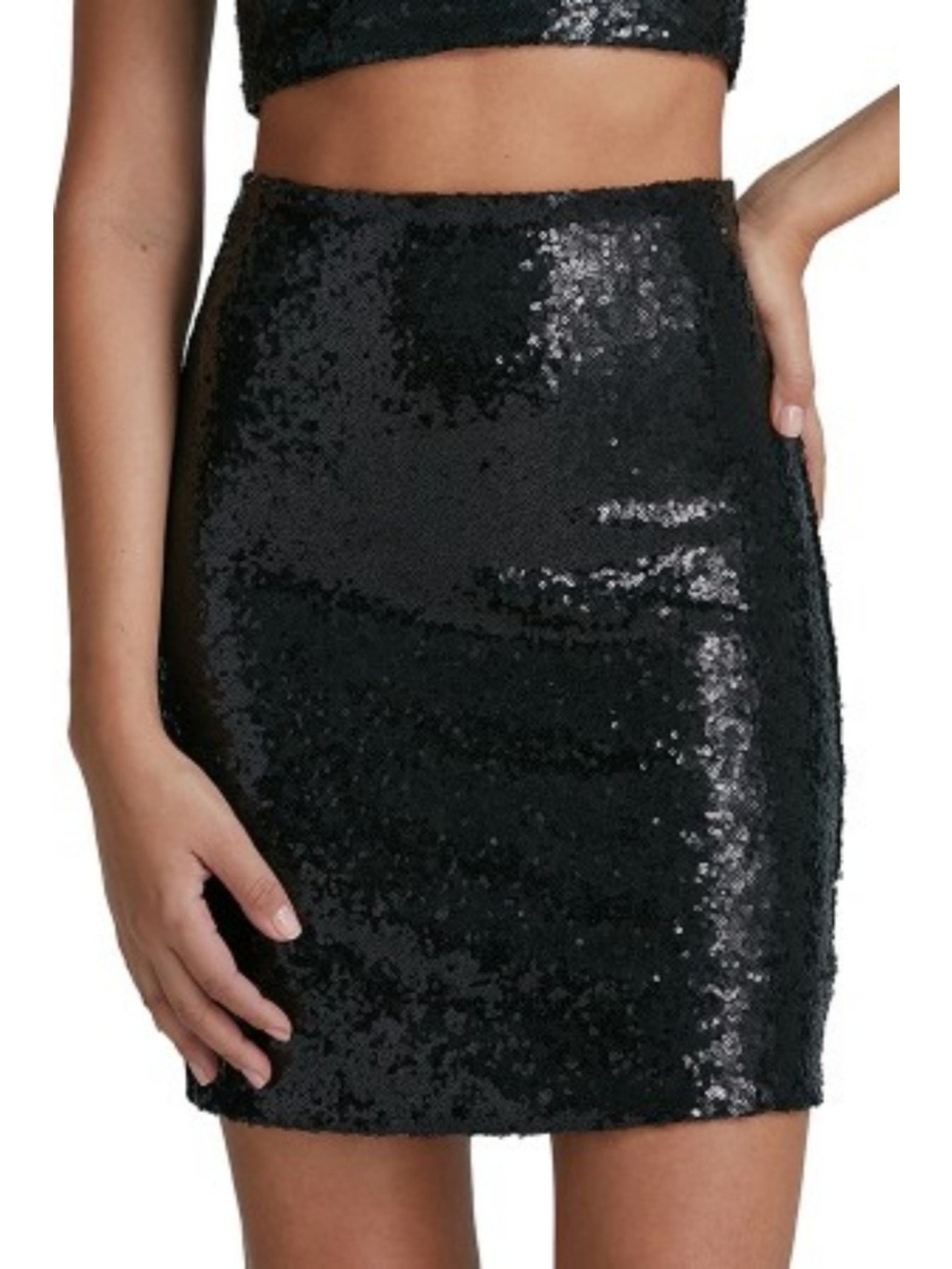 Commando Sequin Miniskirt Sz L High Rise Smoothing Shorts Pull On Black NWT